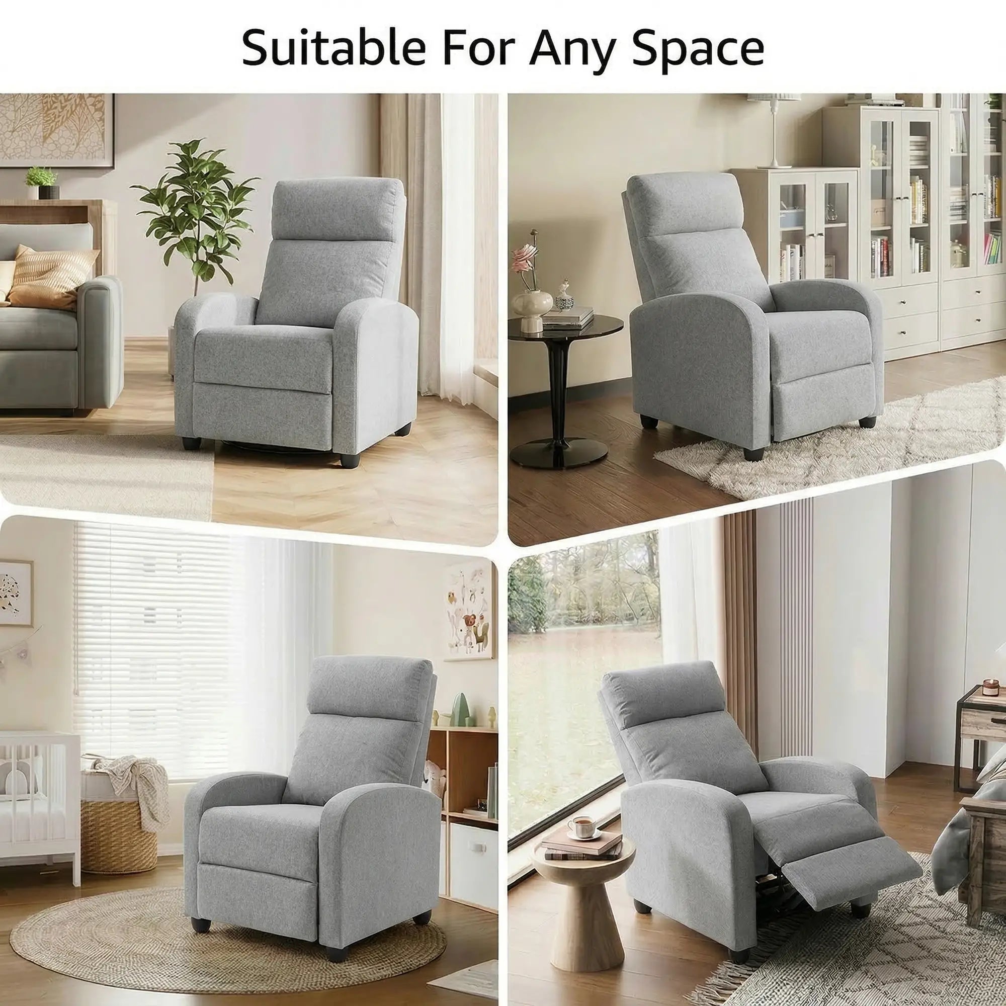 Fabric Recliner Manual Sofa Armchair, Light Grey Single Sofas at Gallery Canada