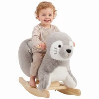 Cheval à bascule à enfourcher en peluche phoque, 12-36 mois, gris, gris