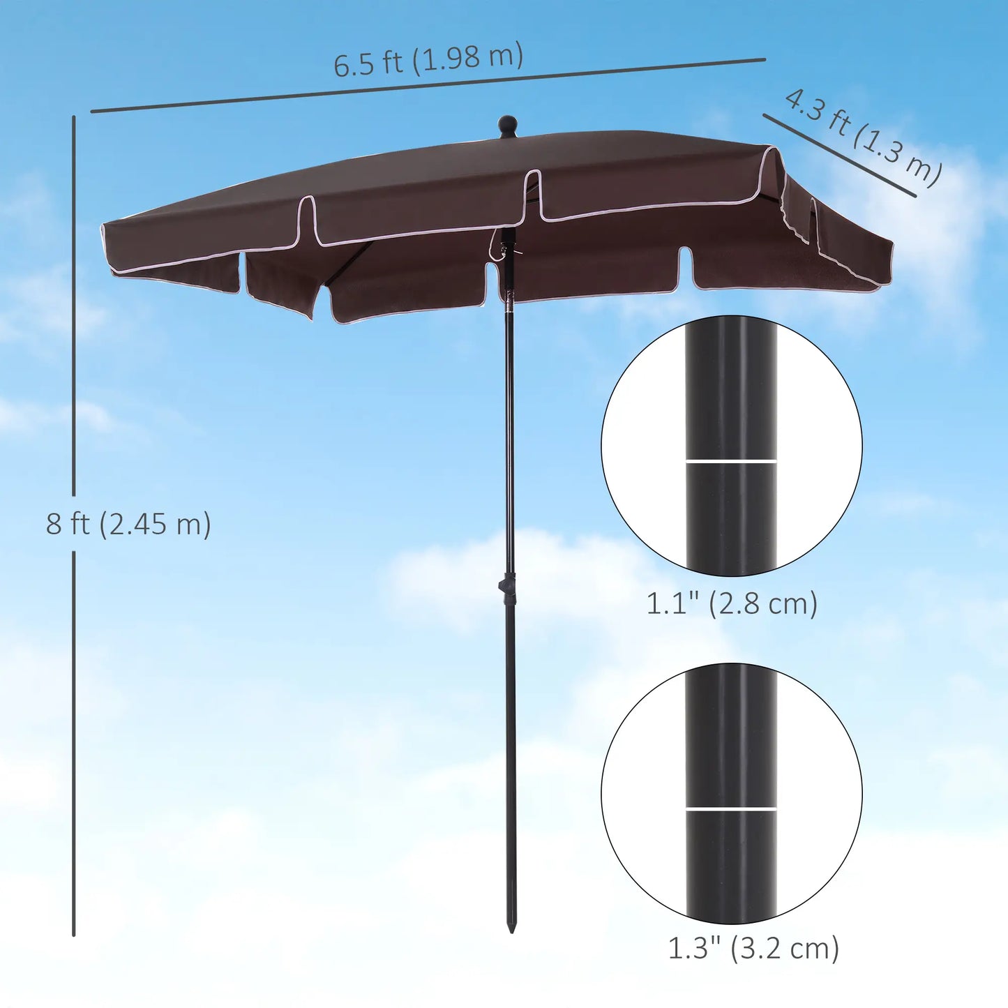 6.5x4ft Rectangle Patio Umbrella, Aluminum Tilt Adjustable, Garden Parasol Sun Umbrellas at Gallery Canada