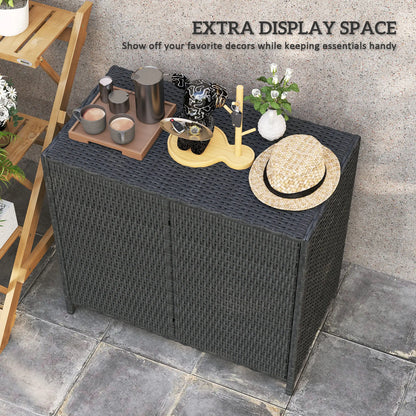 Outdoor Storage Cabinet, Double Magnetic Doors, PE Rattan Towel Rack, Dark Grey Patio Storage Boxes at Gallery Canada