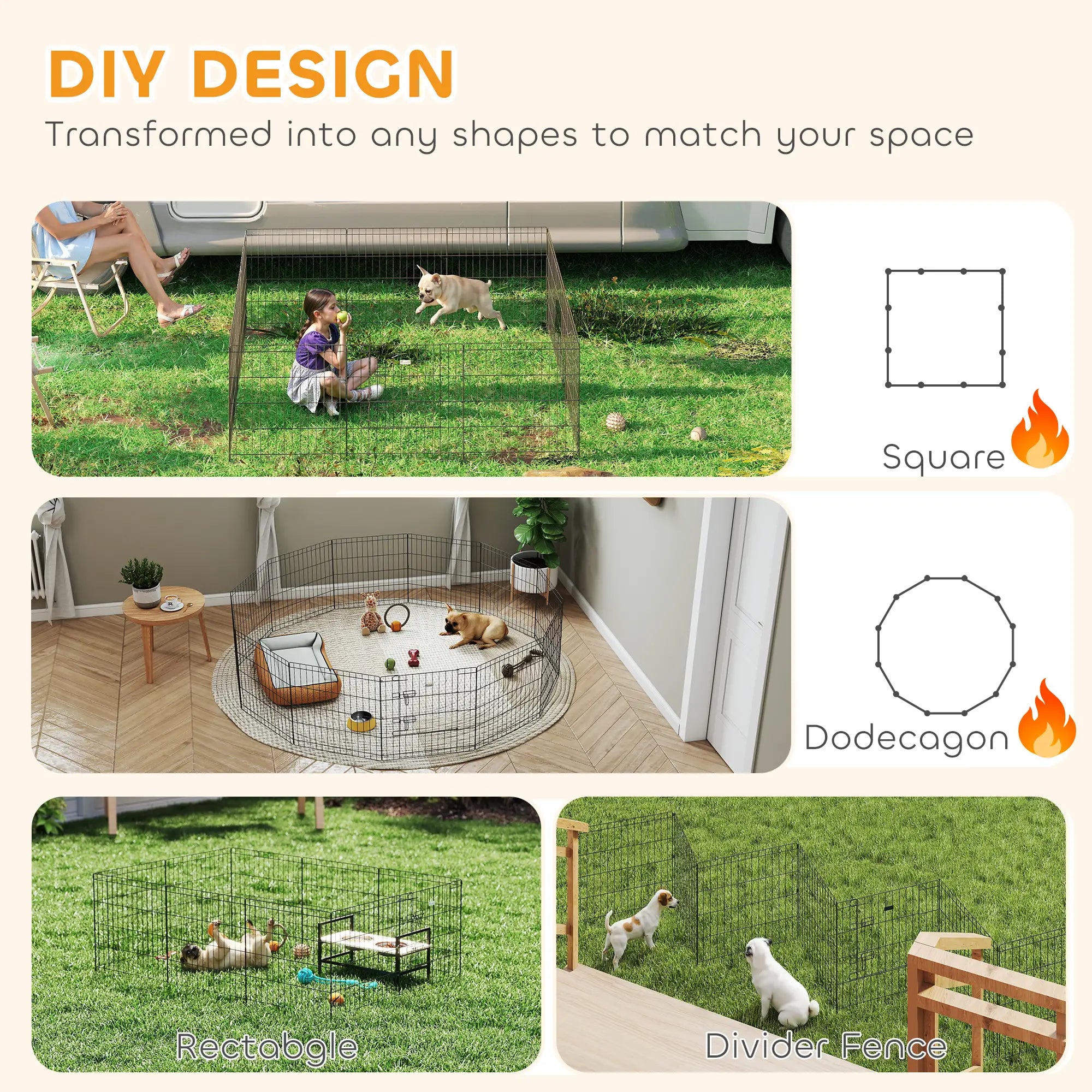 24 Inch Foldable Metal Pet Playpen, Dog Kennel Cage, 12 Panels Dog PlayPens at Gallery Canada