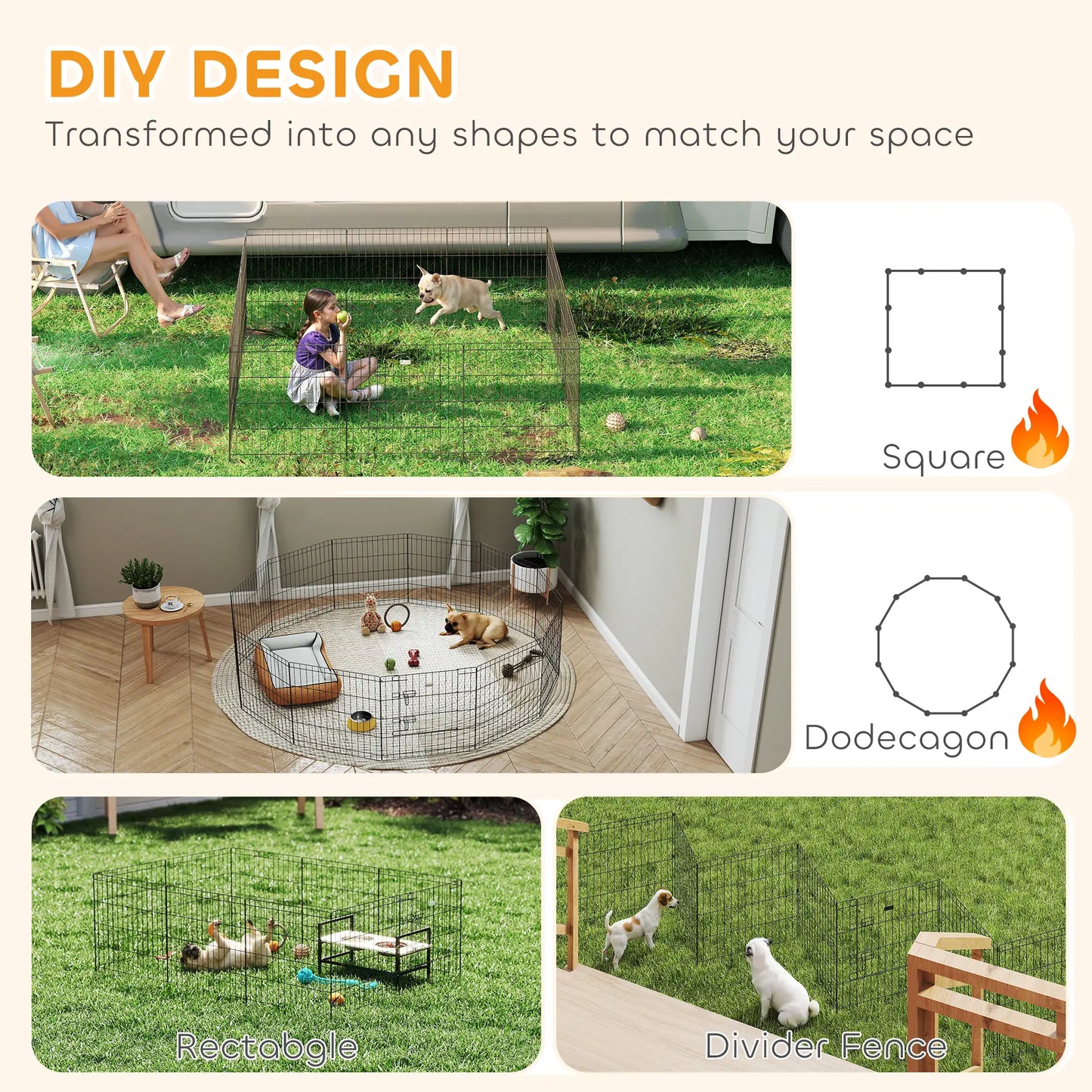 24 Inch Foldable Metal Pet Playpen, Dog Kennel Cage, 12 Panels Dog PlayPens at Gallery Canada