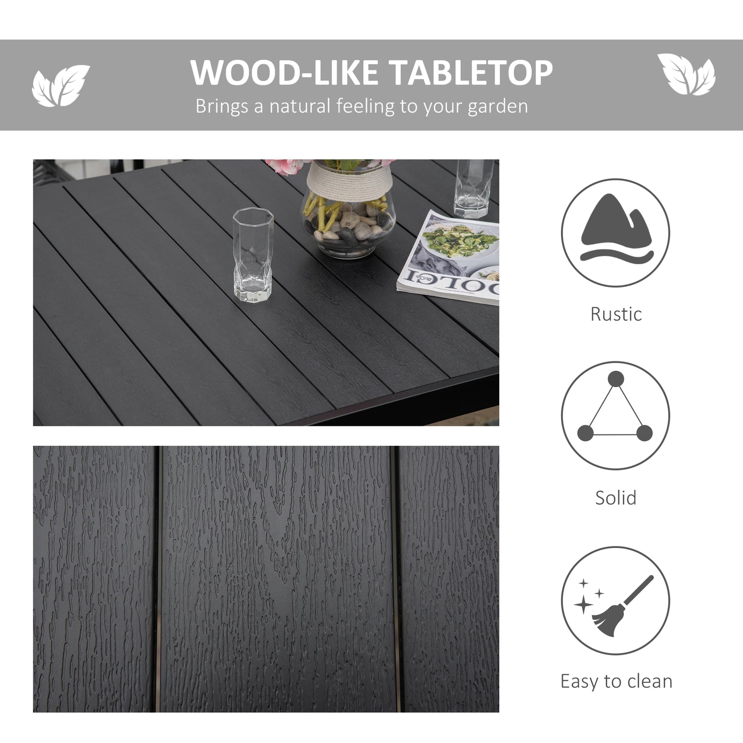 Aluminum Outdoor Dining Table, 55" L x 35.5" W x 29.25" H, Black Patio Dinning Tables at Gallery Canada