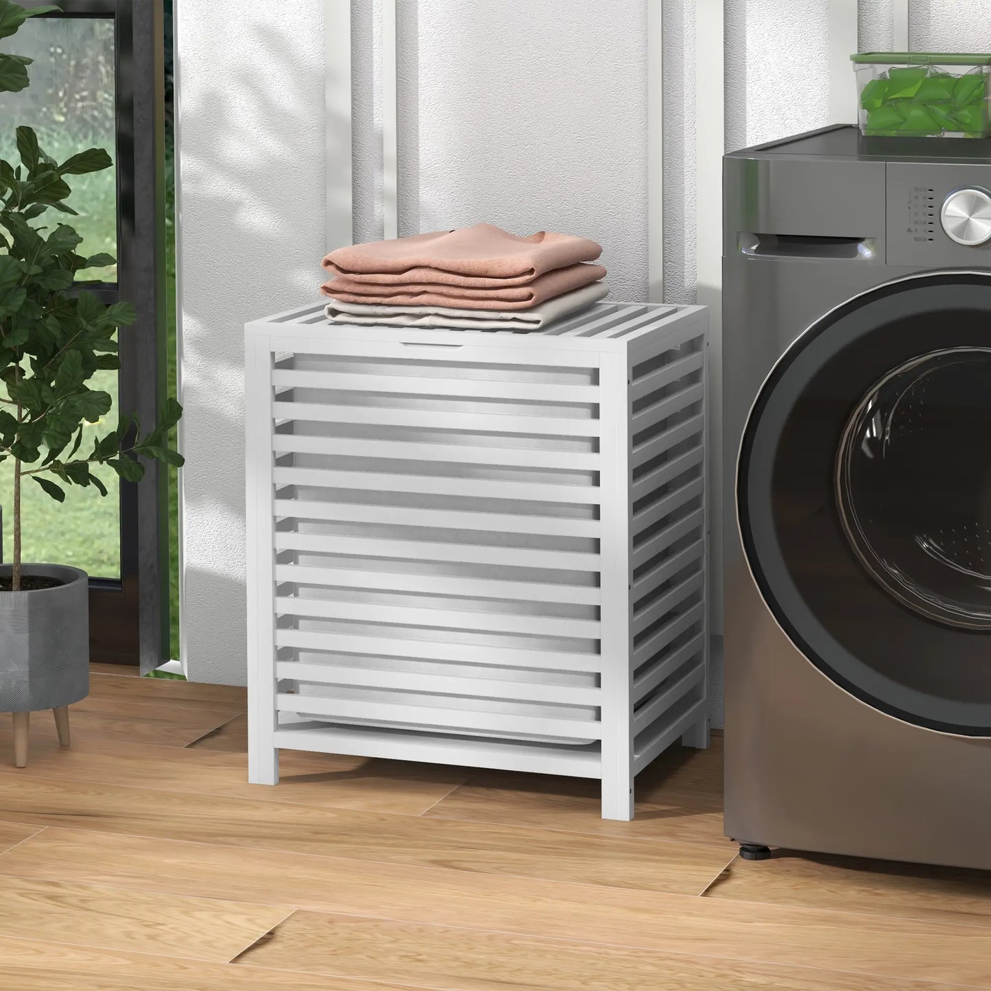 Laundry Basket With Removable Liner Bag, 55L, White Bath Accessories at Gallery Canada