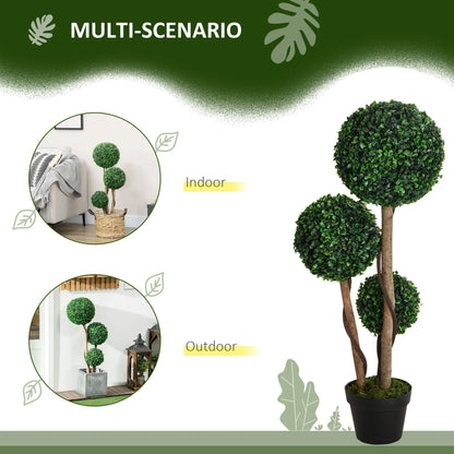 35 Inch Artificial Boxwood Topiary Tree, Triple Ball, Dark Green Artificial Trees at Gallery Canada