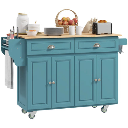 Rolling Kitchen Island with Storage, Drop Leaf, Rubber Wood Top, Light Blue Kitchen Islands & Kitchen Carts at Gallery Canada