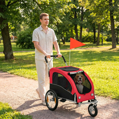 2 In 1 Dog Bike Trailer, Foldable Pet Stroller, Red