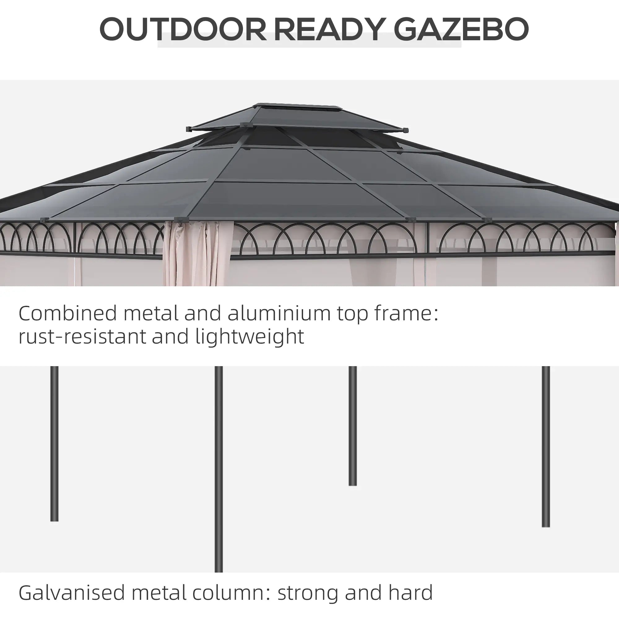 10' x 12' Hardtop Gazebo, Steel Frame, Nettings, Curtains, Khaki Gazebos at Gallery Canada