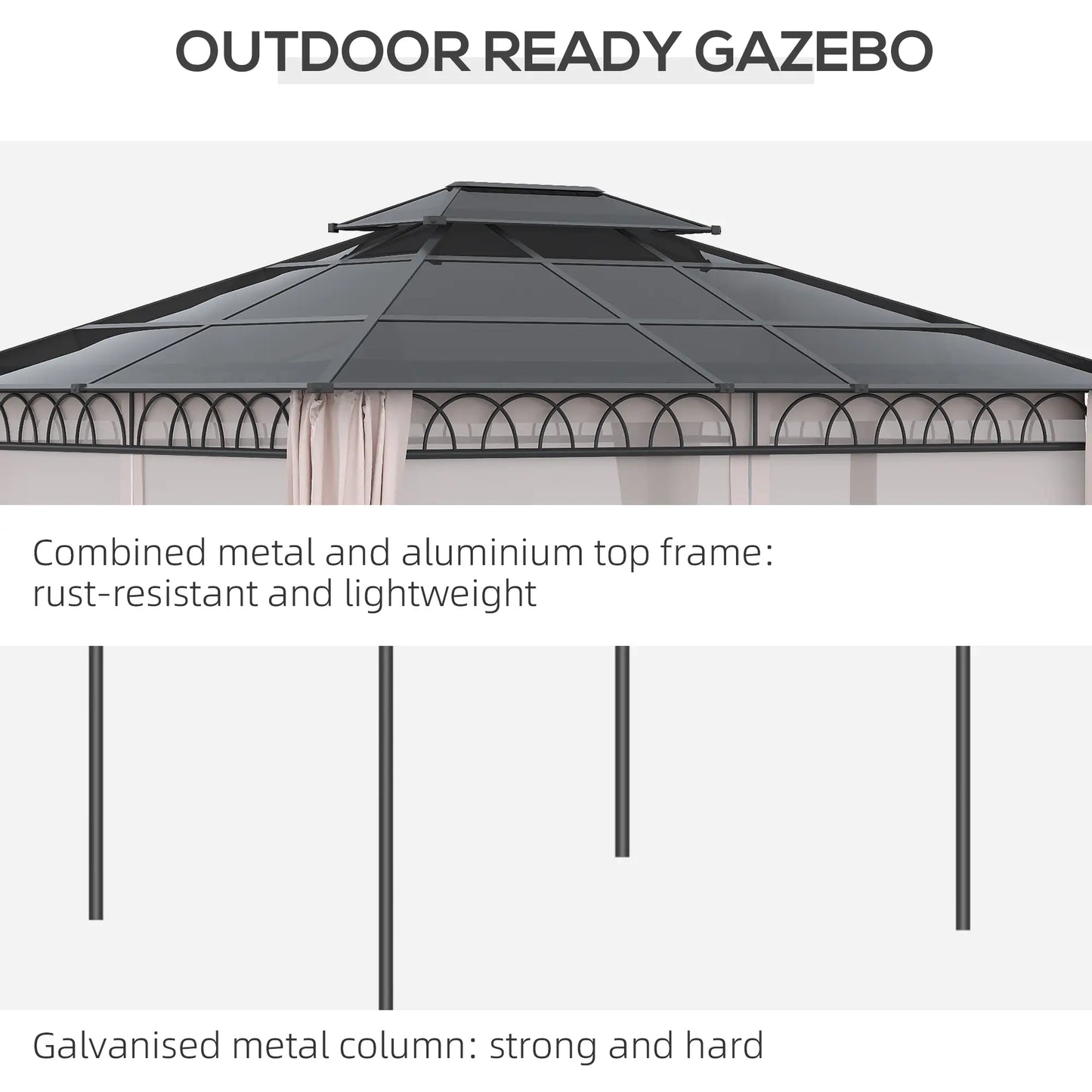 10' x 12' Hardtop Gazebo, Steel Frame, Nettings, Curtains, Khaki Gazebos at Gallery Canada
