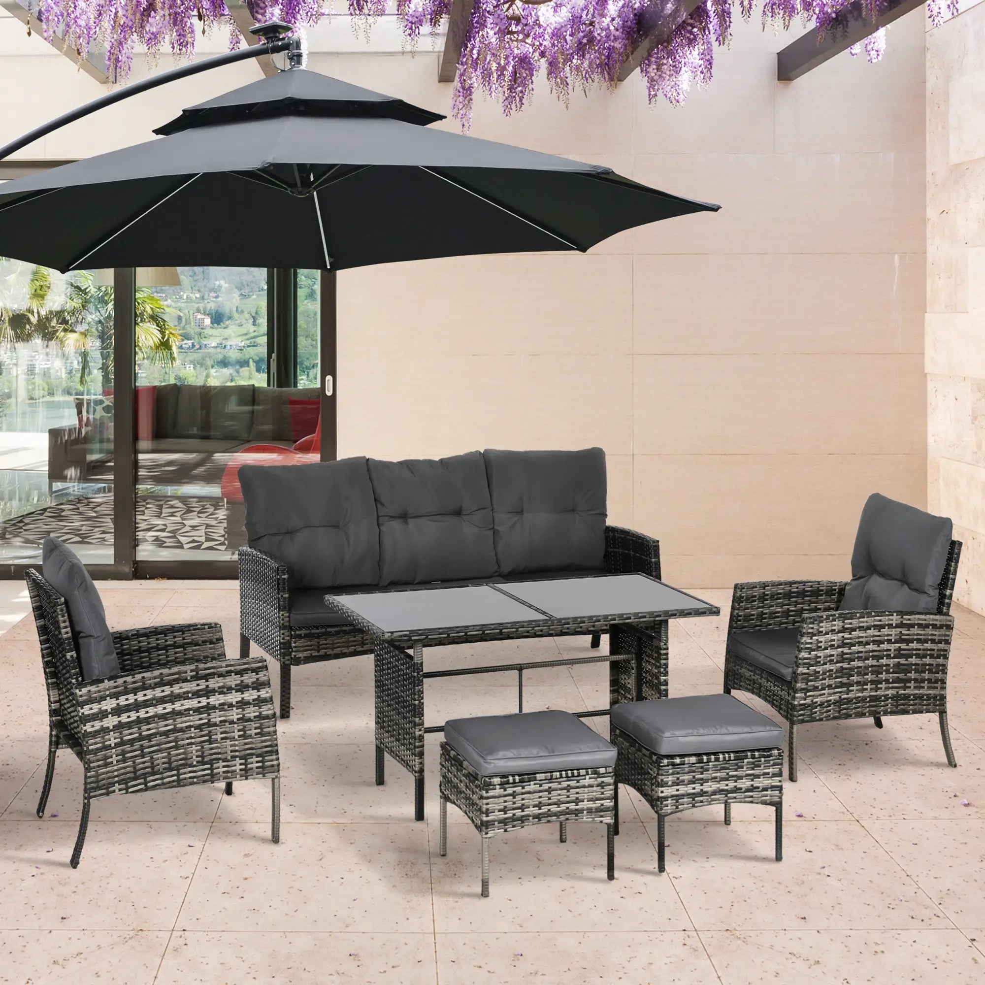 6 Piece Patio Furniture Set, Wicker Rattan Outdoor, Grey Patio Furniture Sets at Gallery Canada