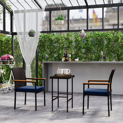 Stackable Wicker Patio Chairs, Set of 2, Removable Cushion, Armrest, Navy Blue Patio Chairs at Gallery Canada