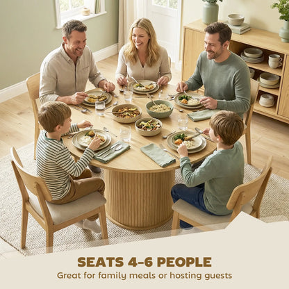 Round Dining Table For 5, 47 Inch, Fluted Pedestal Base, Natural Dining Tables at Gallery Canada