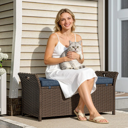 29 Gallon Wicker Deck Box, Outdoor Storage Bench, Navy Blue Patio Storage Boxes at Gallery Canada