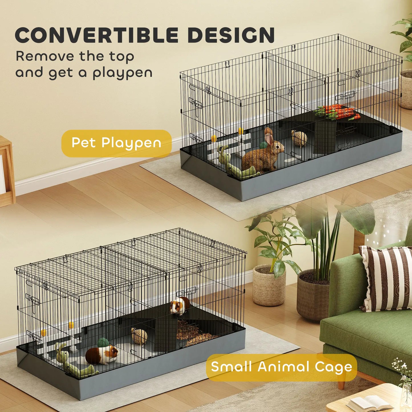 Guinea Pig Cage, Removable Top, 2 Areas, Waterproof Liner, Ramp, Perch Houses & Habitats at Gallery Canada