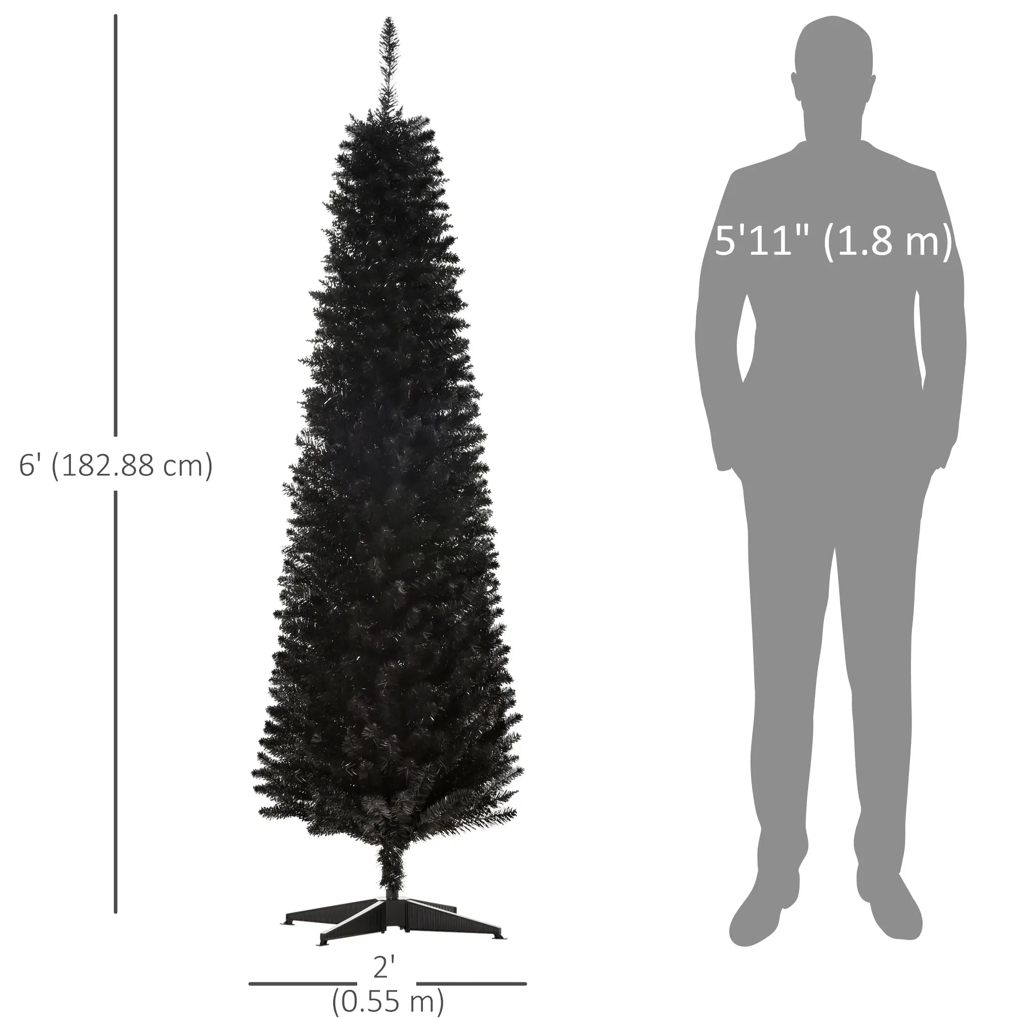 6 Pencil Slim Artificial Christmas Tree, Realistic Branches, Sturdy Metal Stand, Black Pencil Christmas Trees at Gallery Canada
