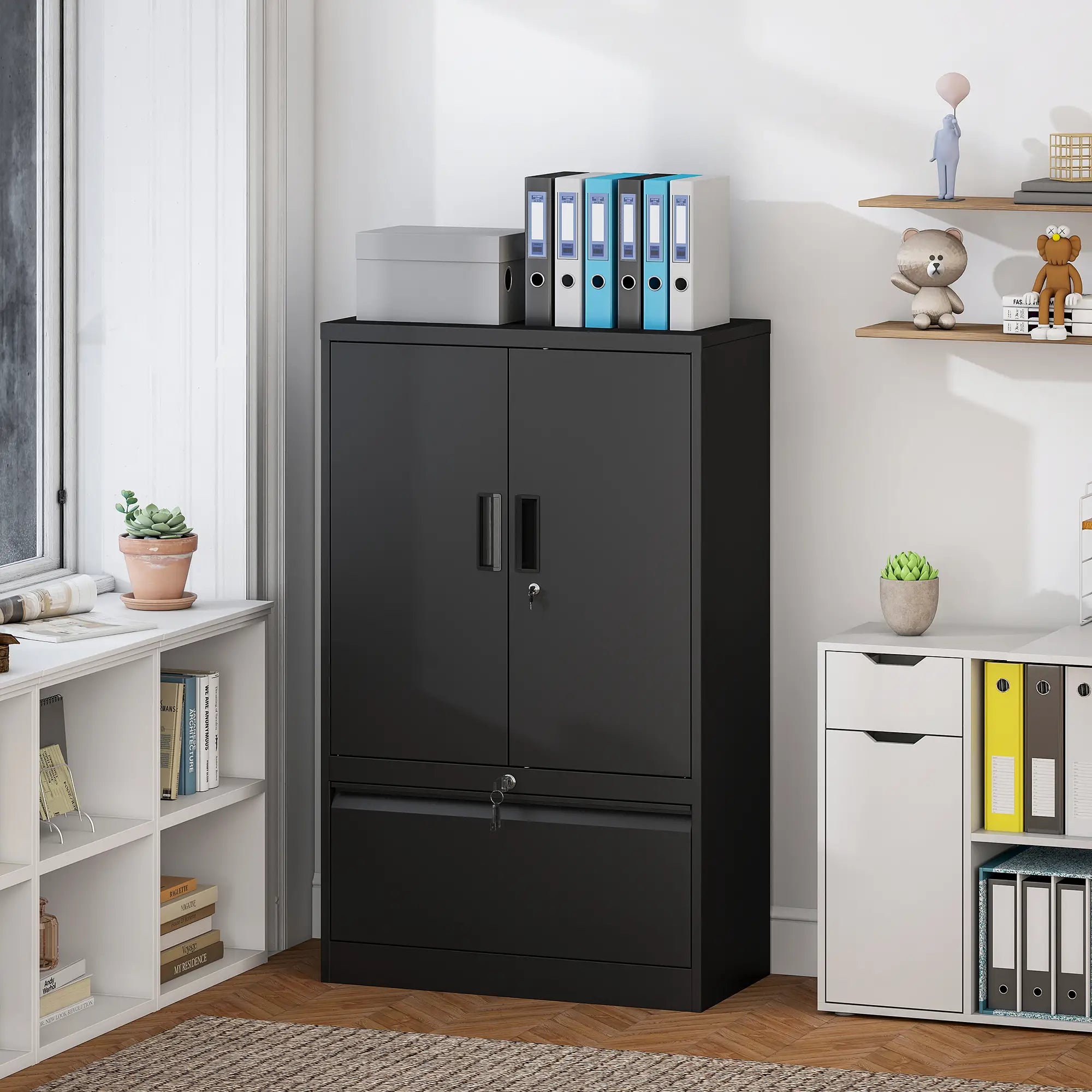 Lateral Filing Cabinet, Metal Storage Cabinet, Black Office Cabinets & Cupboards at Gallery Canada