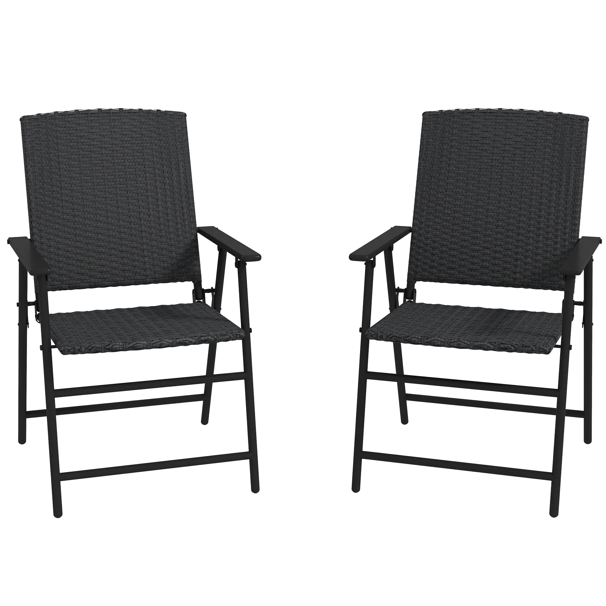 Outdoor Wicker Dining Chairs Set of 2, Steel Frame, Black Patio Chairs at Gallery Canada