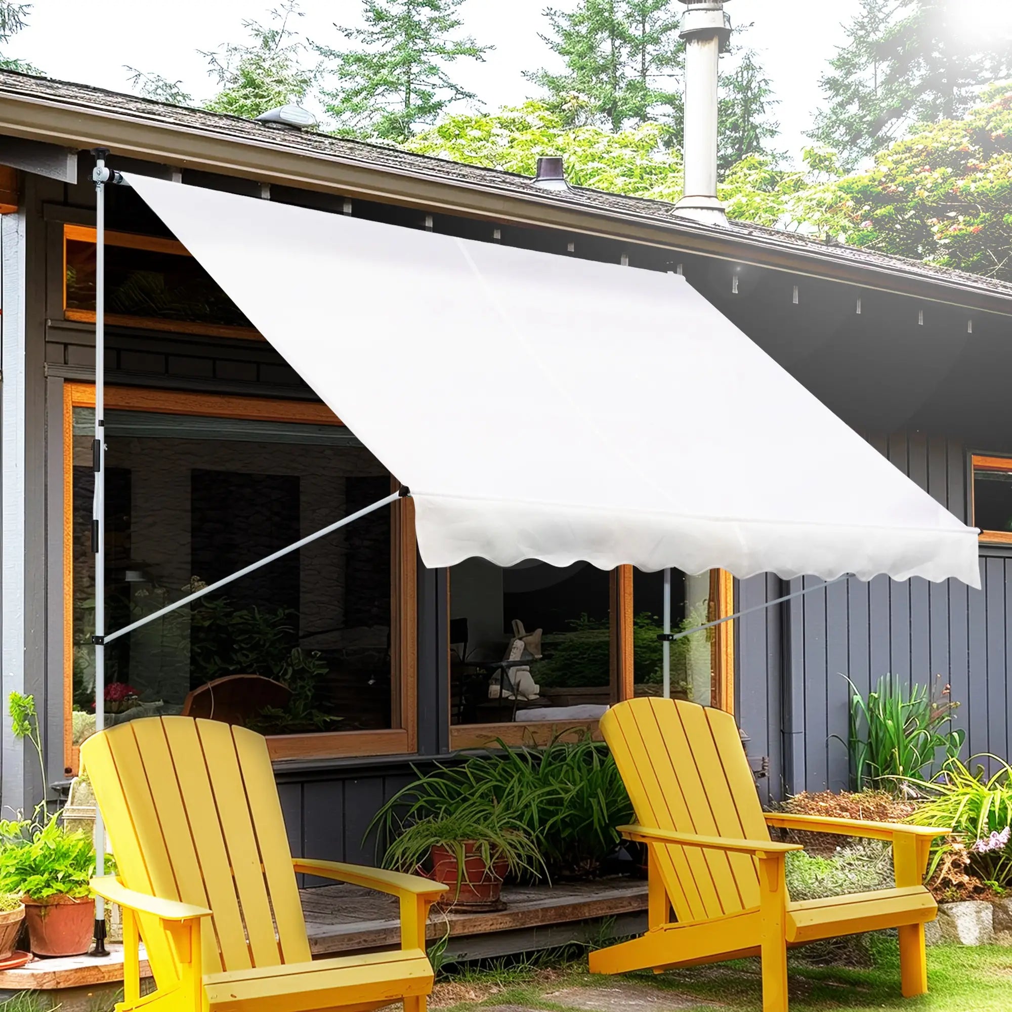 10x5ft Manual Retractable Awning, Patio Sun Shade, Water Resistant, White Window Awnings at Gallery Canada