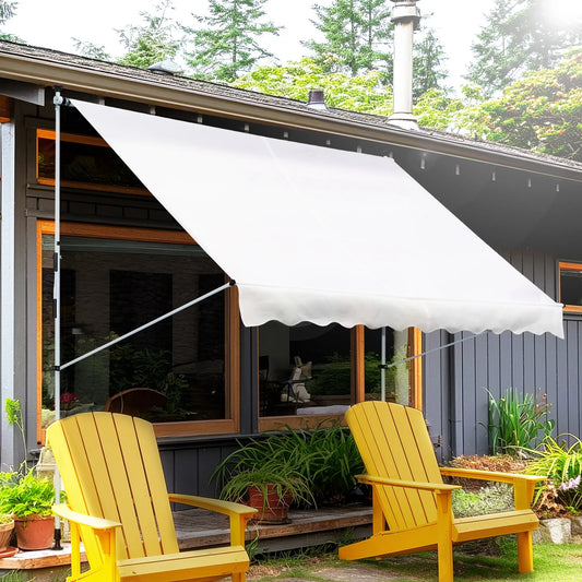 10x5ft Manual Retractable Awning, Patio Sun Shade, Water Resistant, White Window Awnings White at Gallery Canada