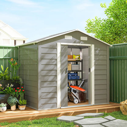 7.7' x 6.5' Metal Garden Shed, Tool Storage, Light Grey Sheds at Gallery Canada