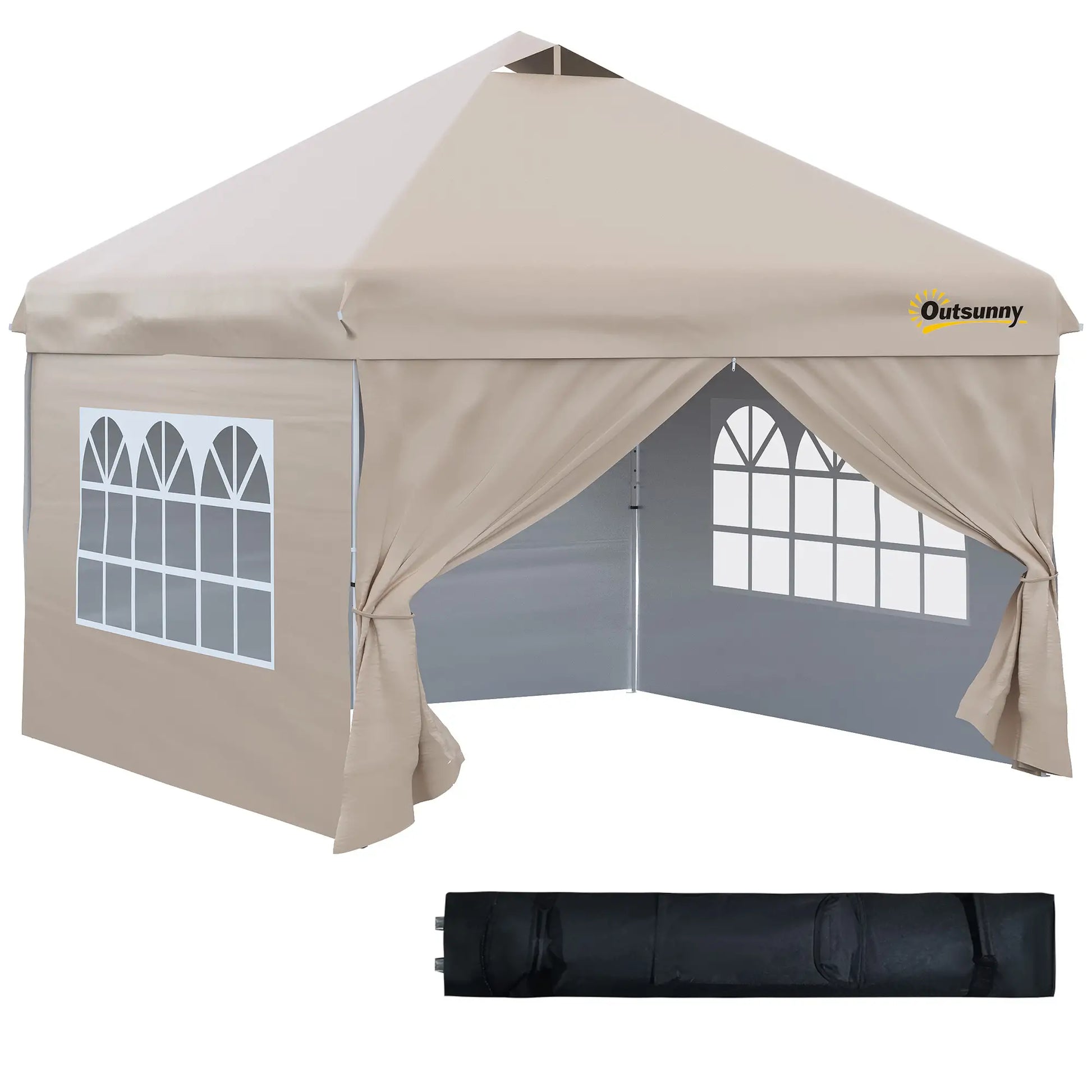 10' x 10' Pop Up Canopy Tent, Instant Sun Shelter, Wheeled Carry Bag, Beige Pop Up Canopies at Gallery Canada