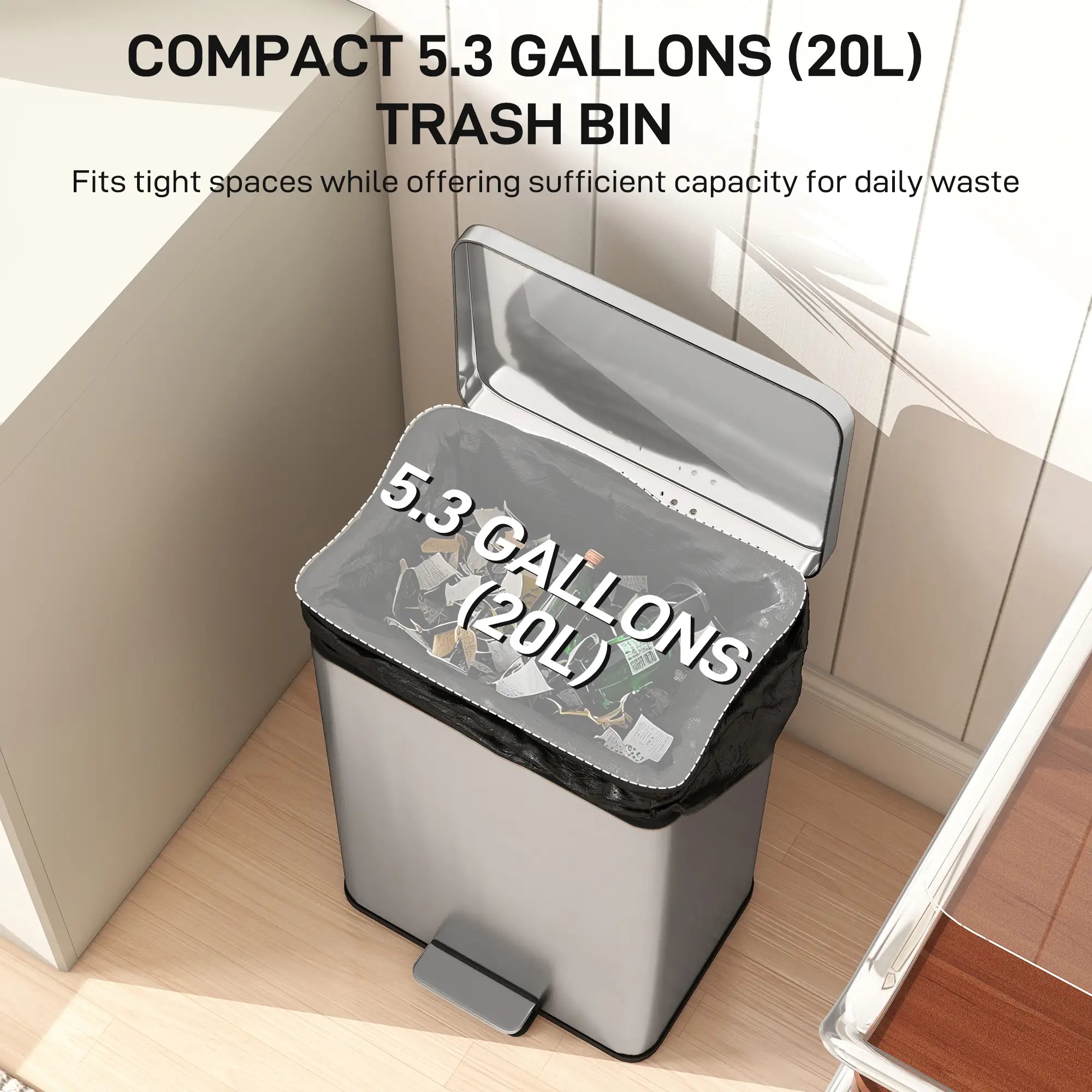 5.3 Gallon/20 L Garbage Bin, Soft Close Lid, Removable Bucket, Silver Small Kitchen Appliances at Gallery Canada