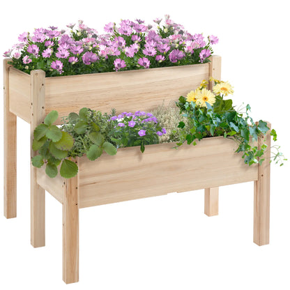34x34x28 2-Tier Raised Garden Bed, Wooden Planter Box for Vegetables, Herbs, Flowers Elevated Garden Beds Natural at Gallery Canada