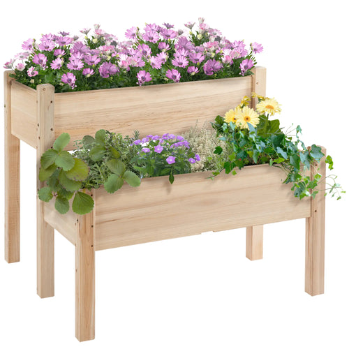 34x34x28 2-Tier Raised Garden Bed, Wooden Planter Box for Vegetables, Herbs, Flowers