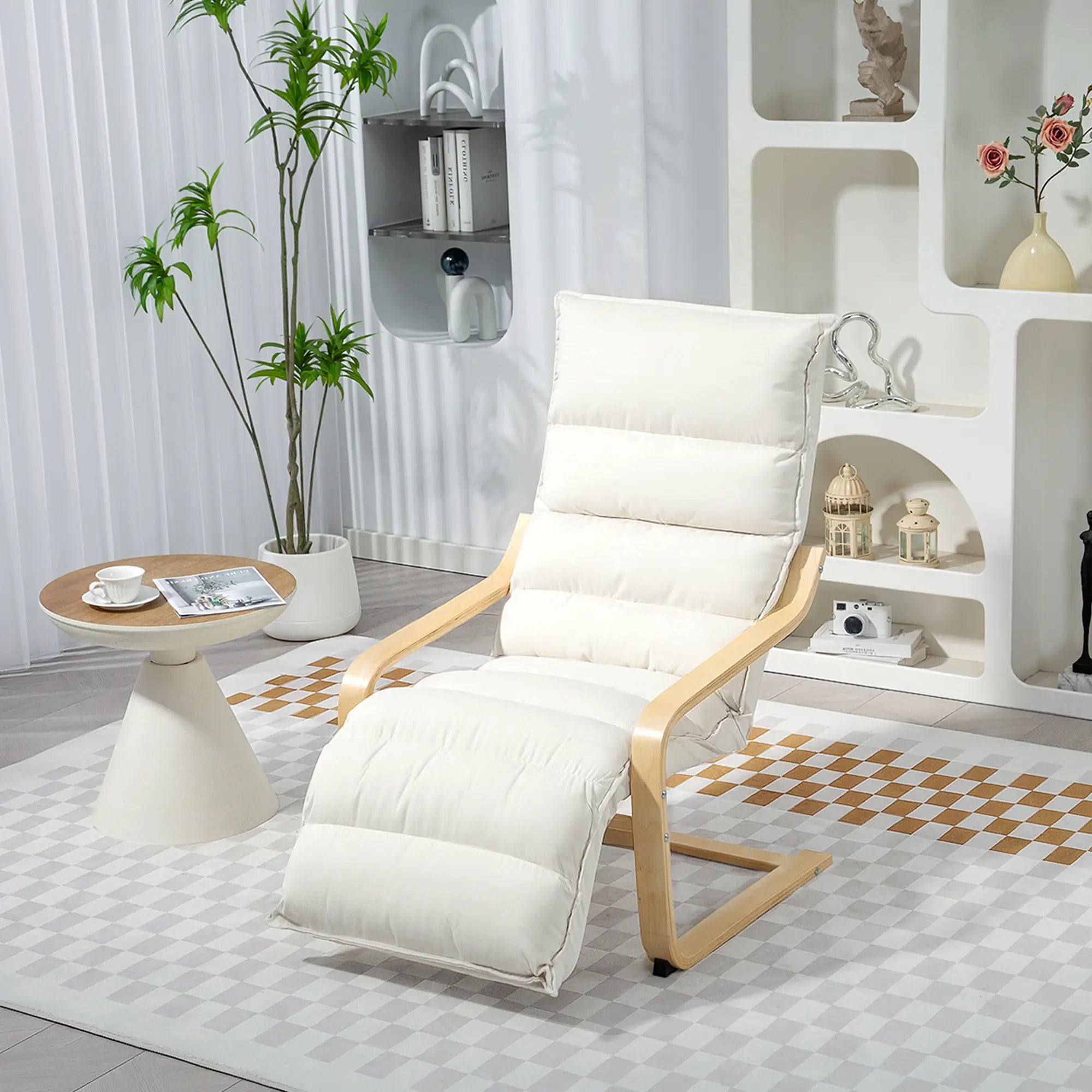 Accent Chair, Velvet Upholstered Living Room Chair with Footrest, Wood Frame, Cream White Accent Chairs at Gallery Canada