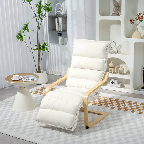 Accent Chair, Velvet Upholstered Living Room Chair with Footrest, Wood Frame, Cream White