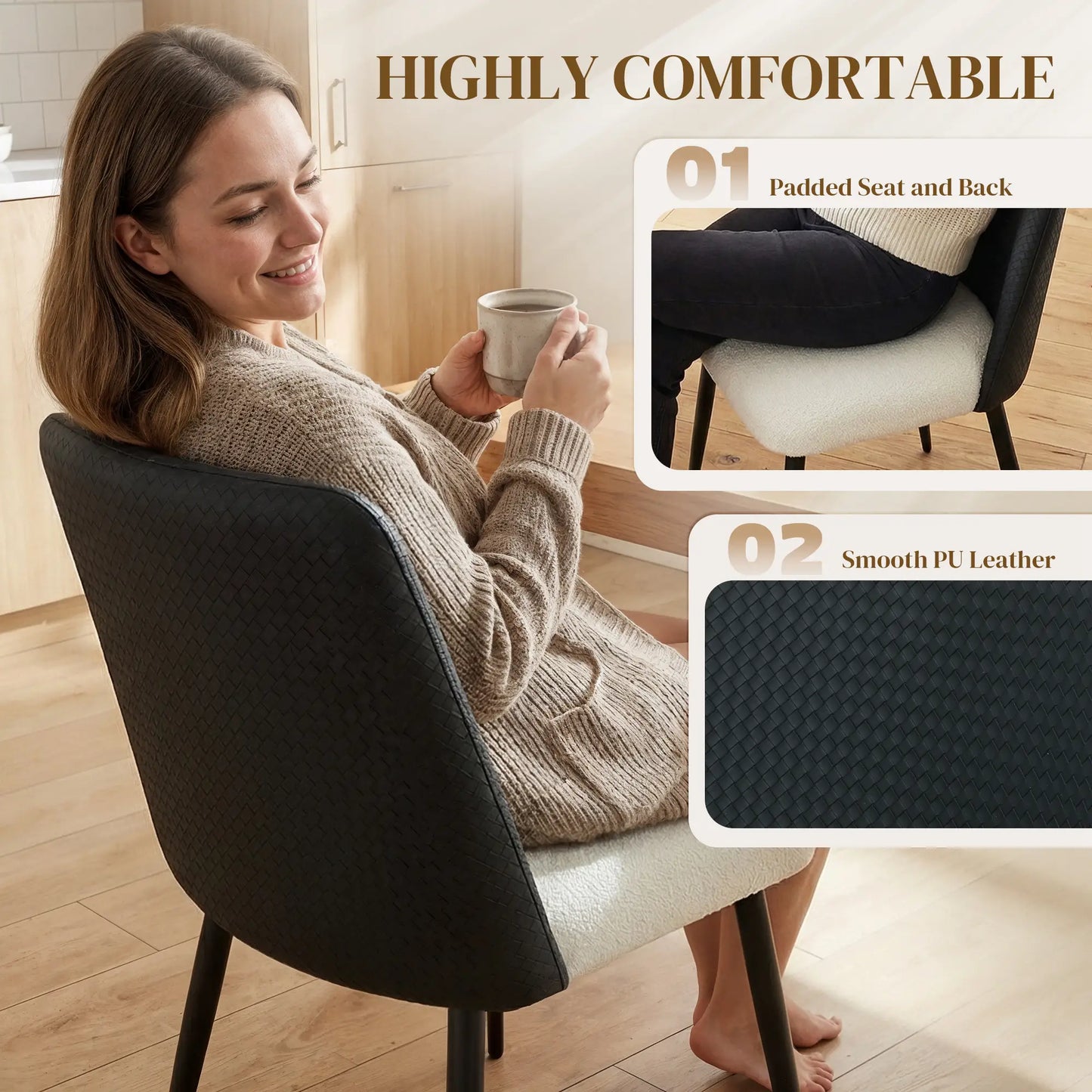 Upholstered Dining Chairs, Set Of 2, Steel Legs, Padded Seat, Black Dining Chairs at Gallery Canada