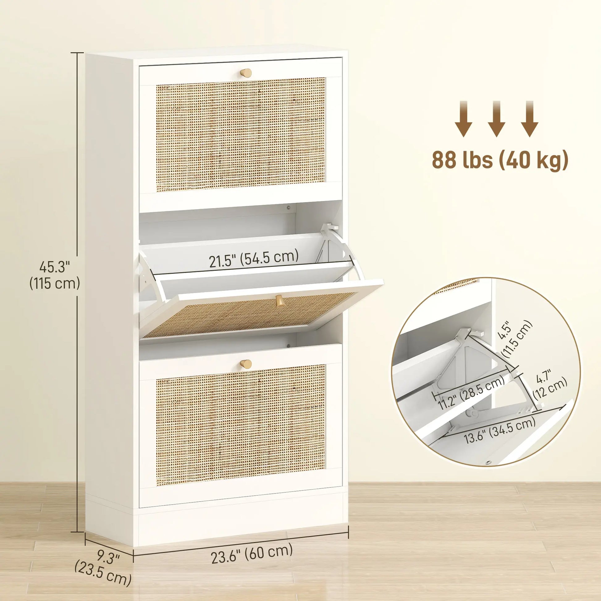 Rattan Shoe Storage Cabinet, 3 Flip Drawers, Adjustable Shelves, 18 Pairs, White Shoe Storage Cabinets & Racks at Gallery Canada