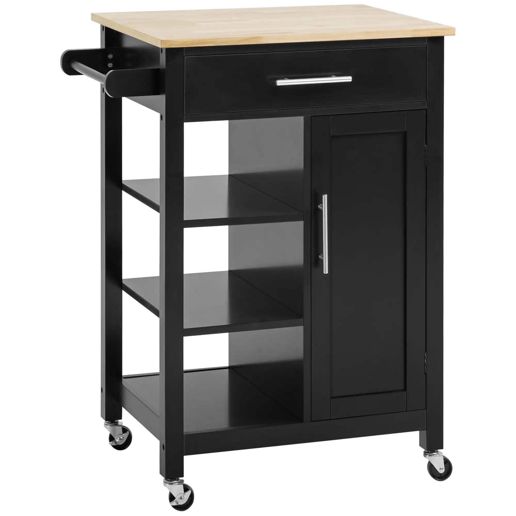 Compact Kitchen Cart on Wheels, Open Shelf, Storage Drawer, Black Kitchen Islands & Kitchen Carts at Gallery Canada