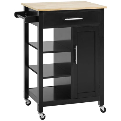 Compact Kitchen Cart on Wheels, Open Shelf, Storage Drawer, Black Kitchen Islands & Kitchen Carts at Gallery Canada