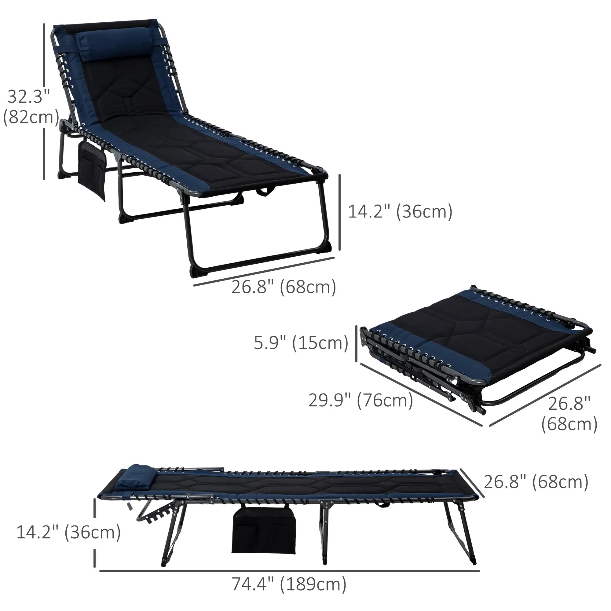 Folding Chaise Lounge, 5-Level Reclining, Outdoor Tanning Chair, Blue Lounger Chairs at Gallery Canada