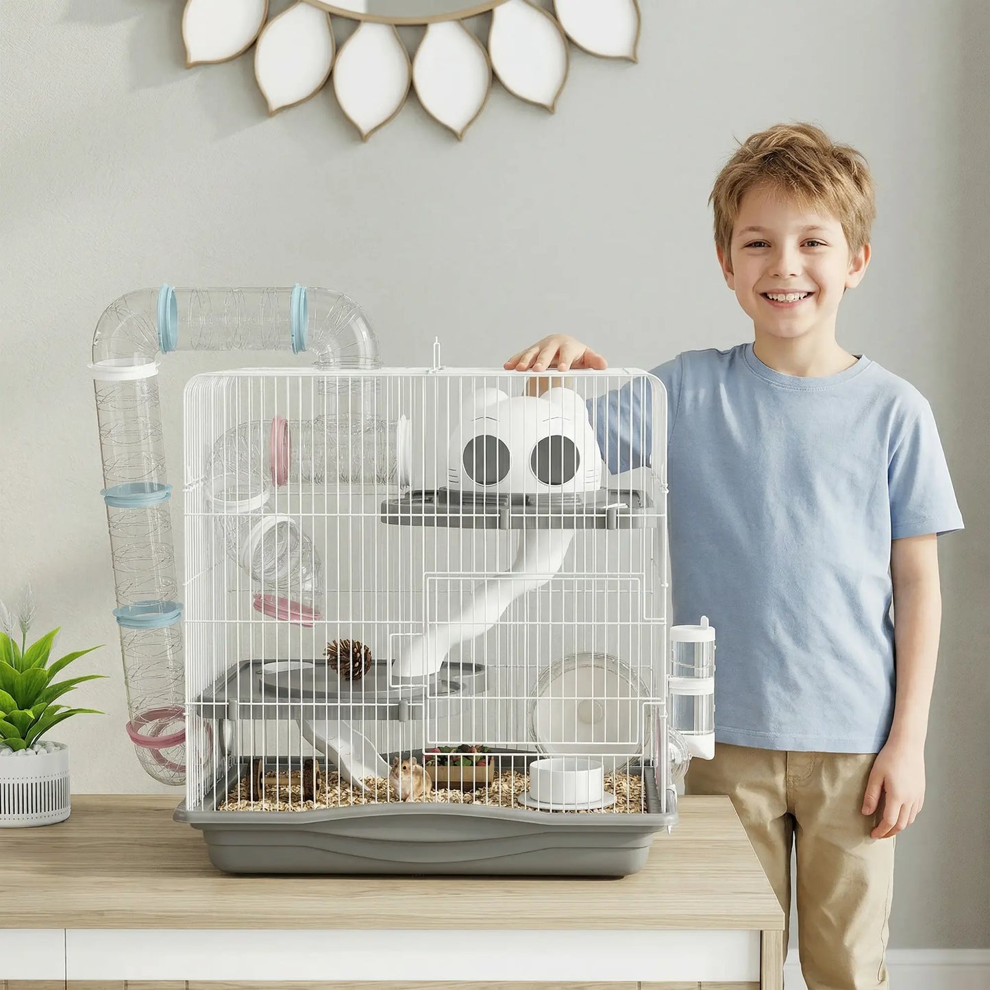 3-Tier Hamster Cage With Exercise Wheels, Grey Hamster Cages at Gallery Canada