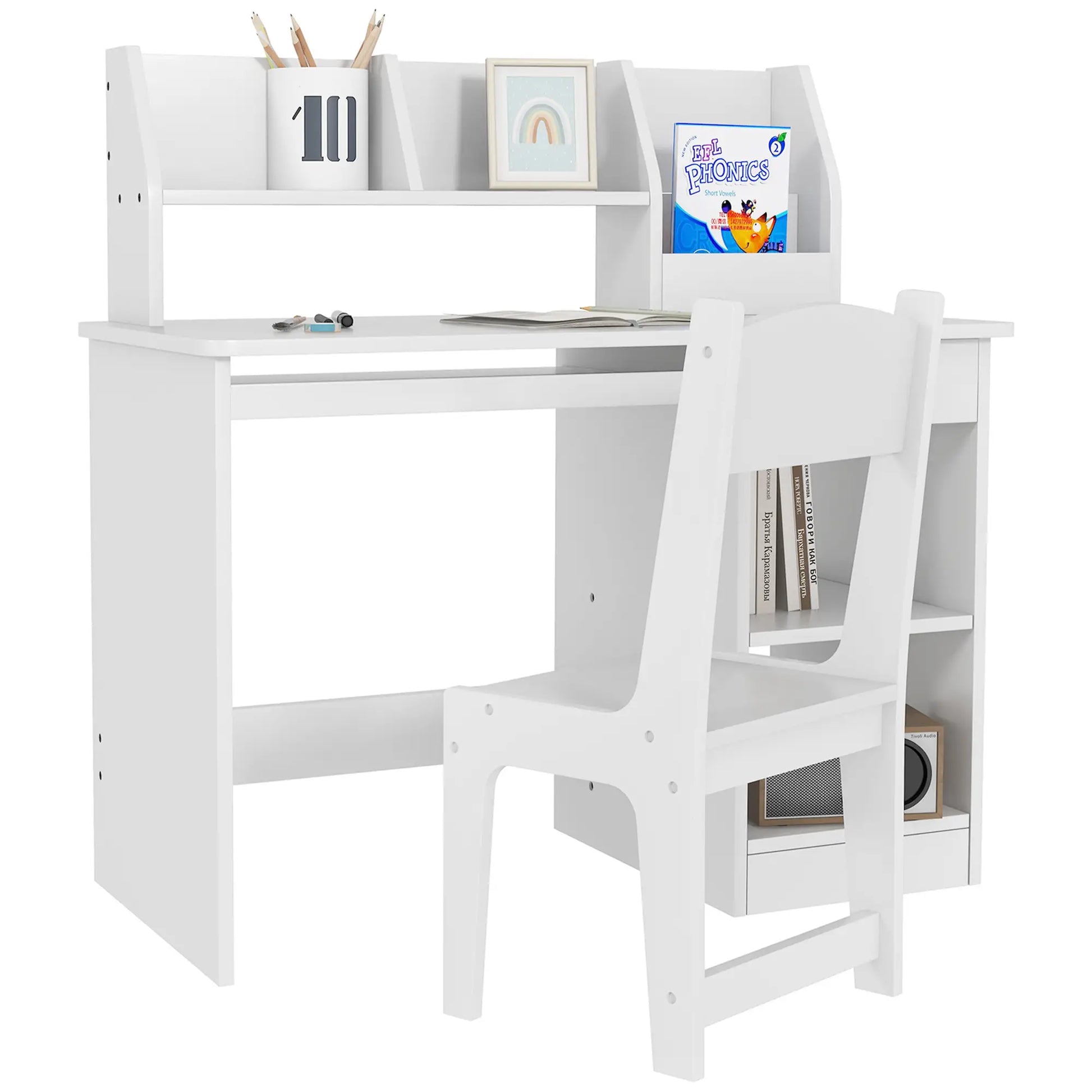 Kids Desk and Chair Set, Study Table for 5-8 Year Old, White Kids Desk Sets at Gallery Canada