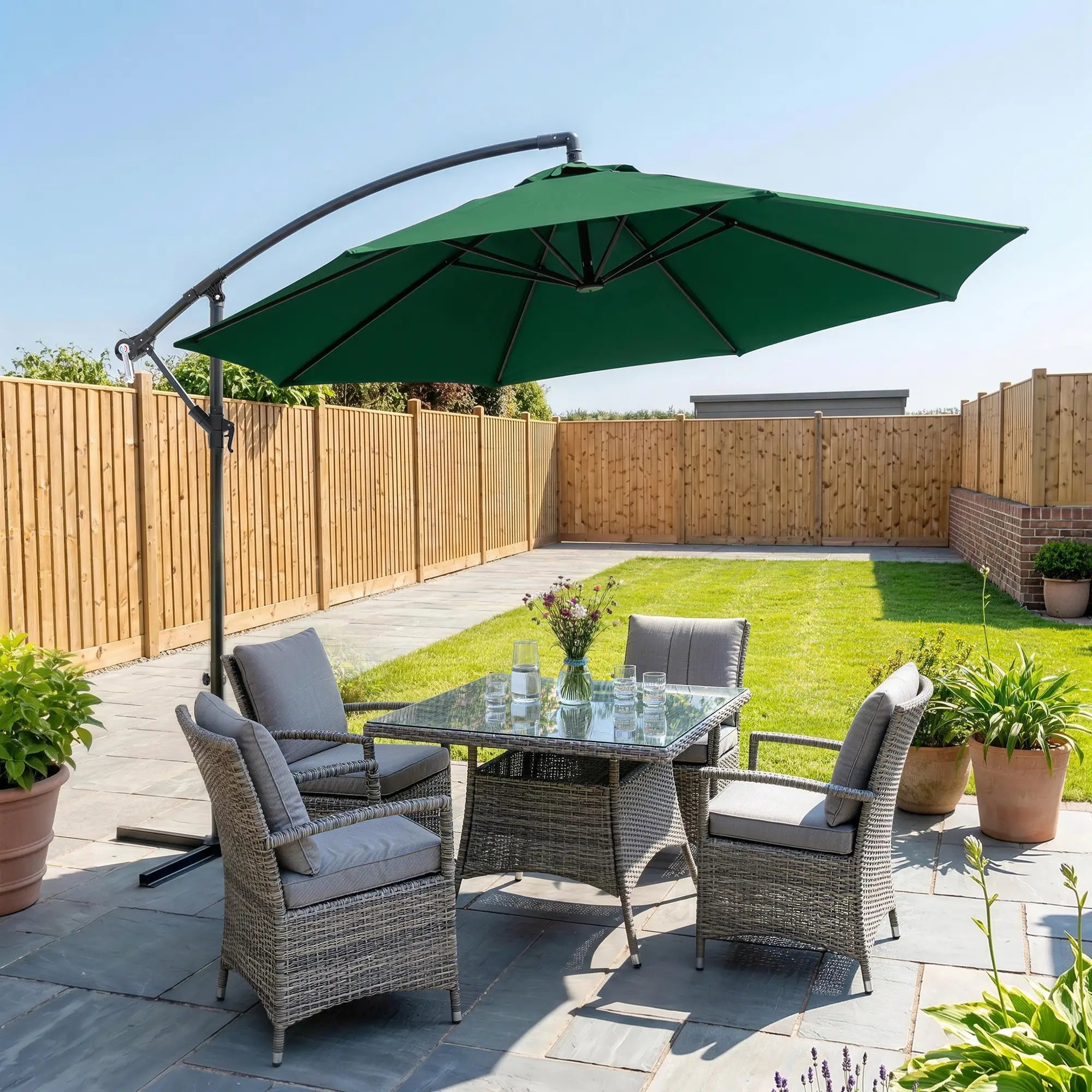 10' Deluxe Patio Umbrella, Offset Sunshade with Crank, Dark Green Cantilever Umbrellas at Gallery Canada