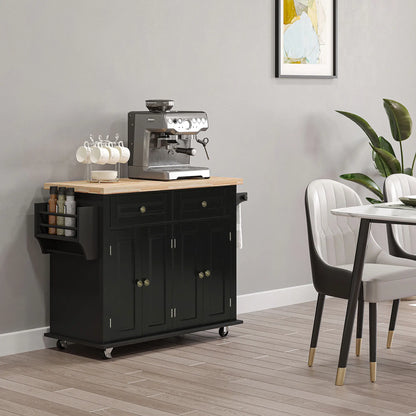 Kitchen Island with Storage, Rolling Trolley Cart with Rubber Wood Top, Spice Rack, Towel Rack, Black Kitchen Islands & Kitchen Carts at Gallery Canada