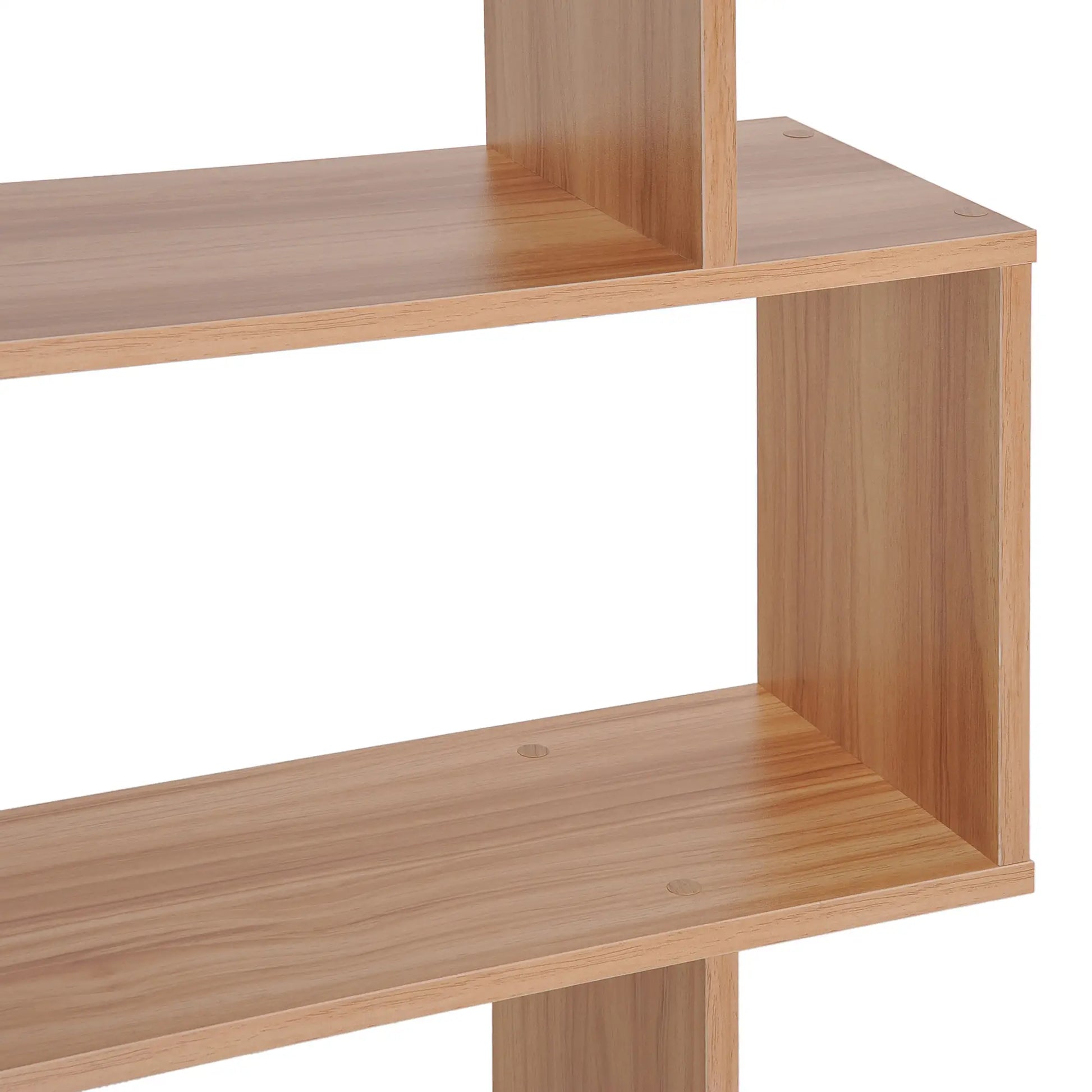 76" 6-Tier Geometric Wooden Bookcase, S Shaped Storage Display, Maple Display Bookshelves at Gallery Canada