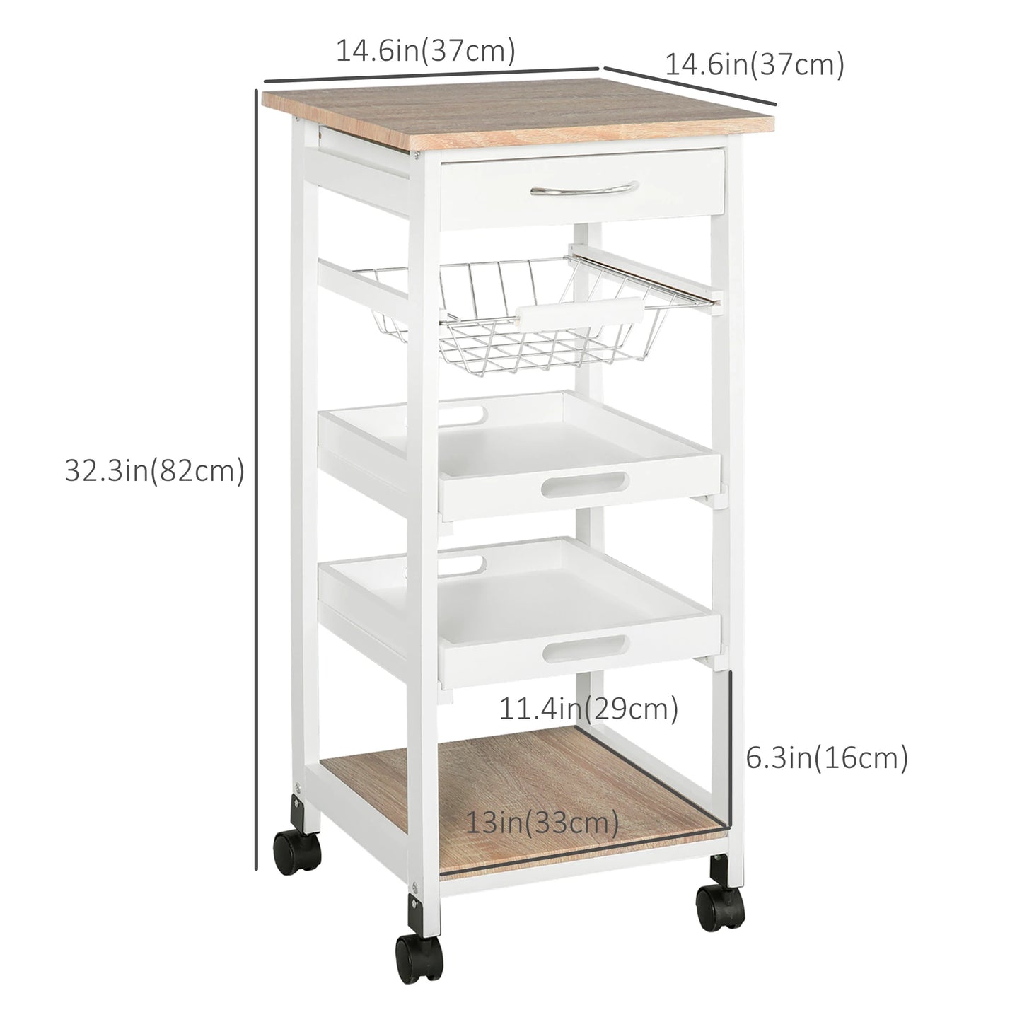 Rolling Kitchen Island Cart, Mobile Storage with Drawer, White Kitchen Islands & Kitchen Carts at Gallery Canada
