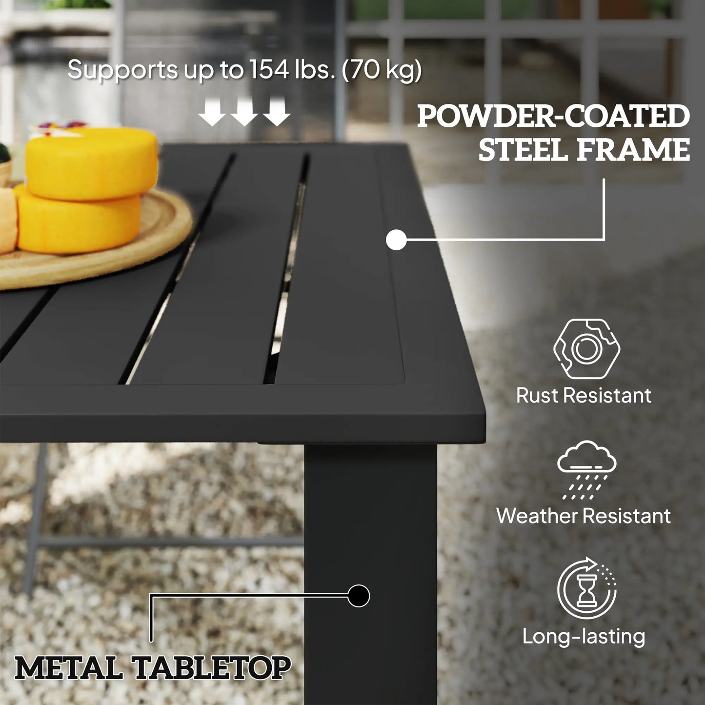 59" Outdoor Patio Table With Umbrella Hole, Slatted Tabletop, Black Patio Dining Tables at Gallery Canada