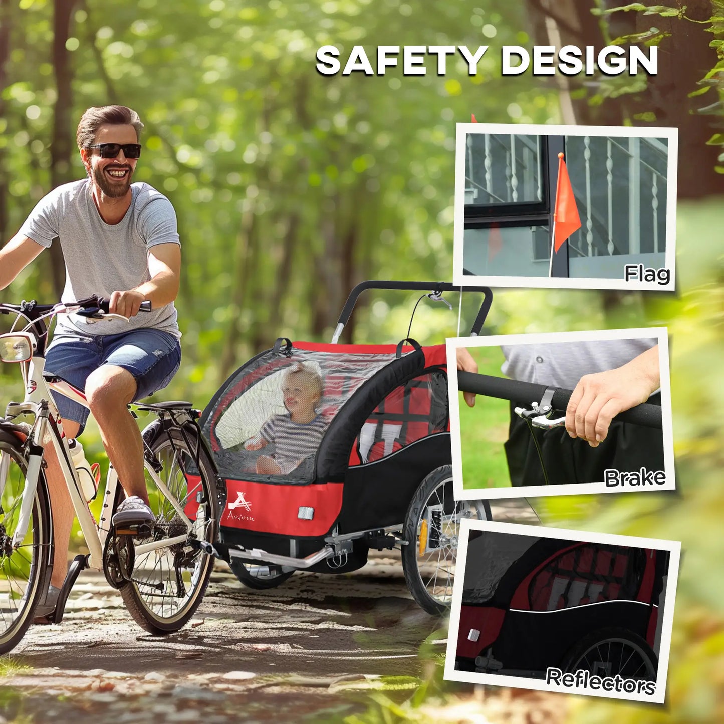 2-in-1 Bike Trailer, Foldable 2-Seat Stroller, 5-Point Harness, Red Kids Bike Trailers at Gallery Canada
