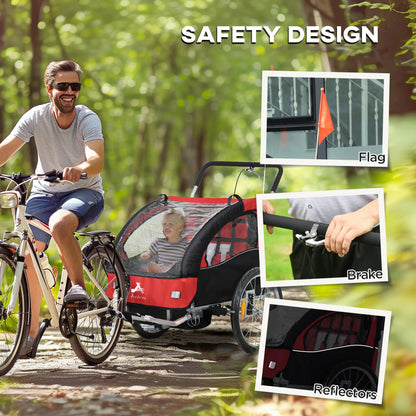 2-in-1 Bike Trailer, Foldable 2-Seat Stroller, 5-Point Harness, Red Kids Bike Trailers at Gallery Canada