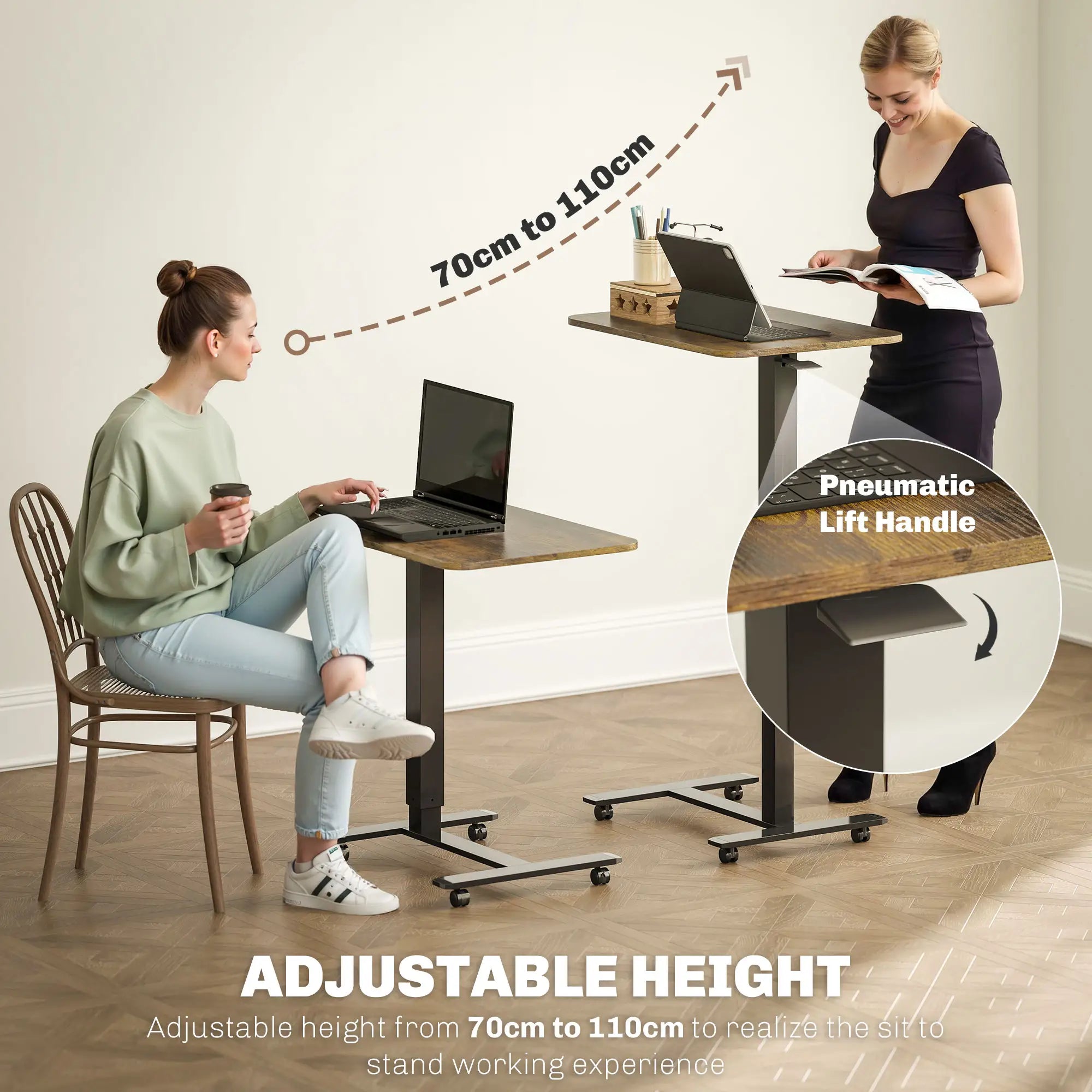 Pneumatic Standing Desk, Adjustable Height, 43 Inch, Rustic Brown Office Desks & Work Stations at Gallery Canada