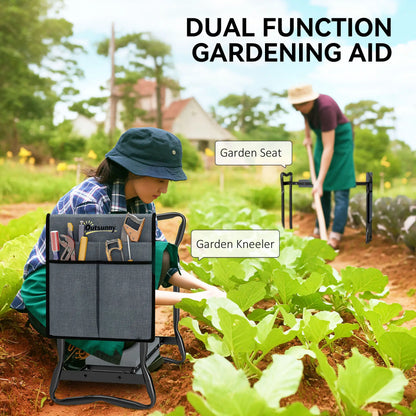 Tabouret à genoux pliable pour jardin, Coussin épais en mousse EVA, Pochette à outils, Gris