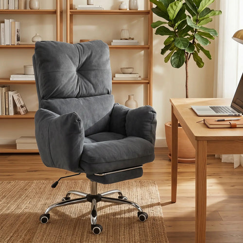 Ergonomic Reclining Office Chair W/ Foot Rest, Dark Grey