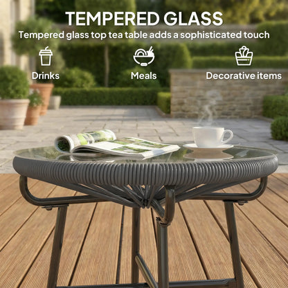 Round Outdoor Rattan Side Table, Tempered Glass Top, Dark Grey Patio Side Tables at Gallery Canada