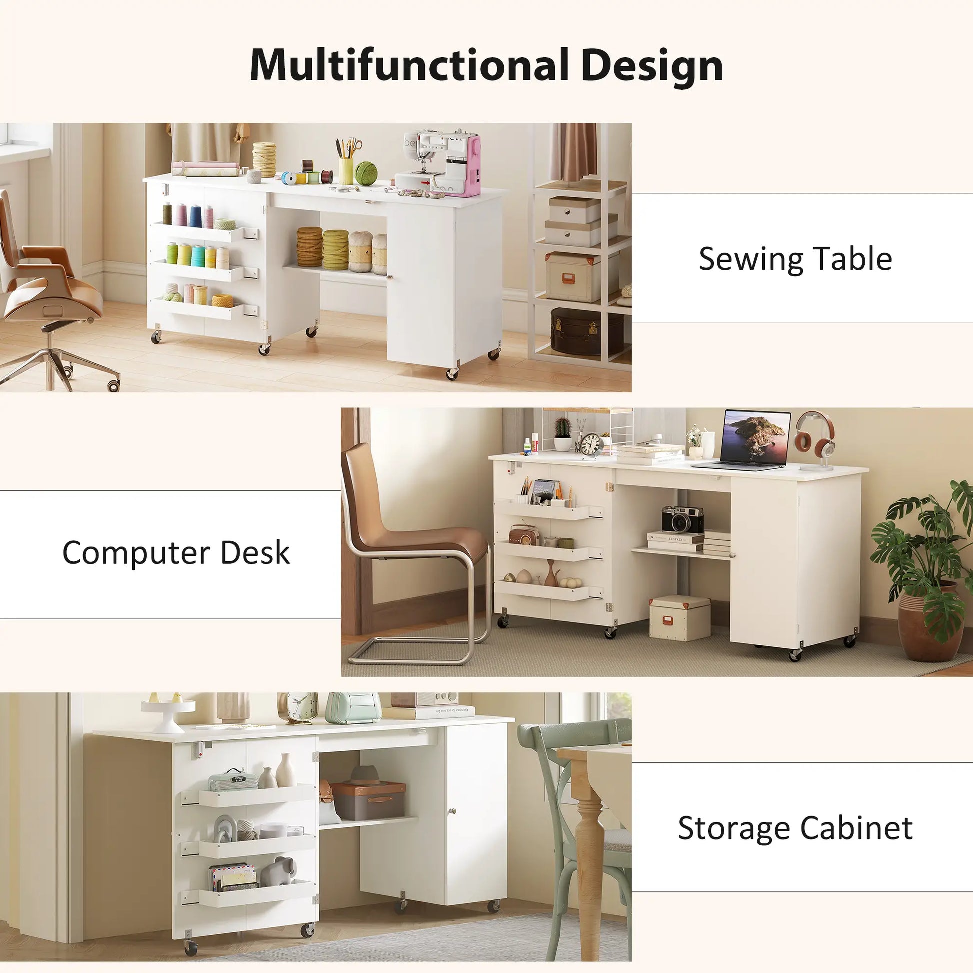 Sewing Machine Table, Drop Leaf, 2 Doors, Adjustable Shelf, White Sewing Cabinets at Gallery Canada