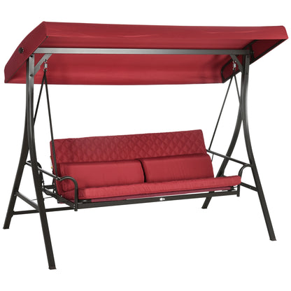 3 Person Porch Swing Bed, Outdoor Patio Chair with Canopy, Cushions, Red Patio Swings with Stand Red at Gallery Canada